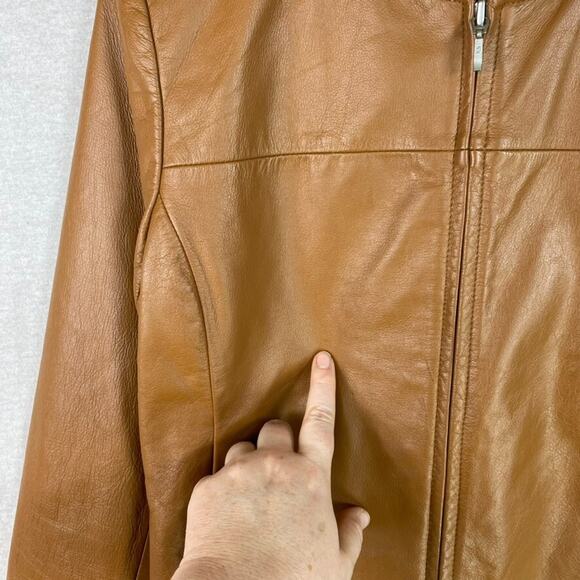 Apostrophe Womens Leather Bomber Jacket Size 6 Small Full Zip Motorcycle Edgy - Picture 4 of 15